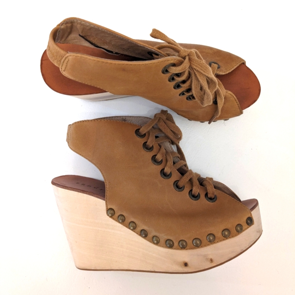 SANDRO Wooden Heel Lace-Up Platforms